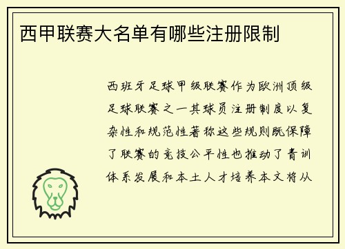西甲联赛大名单有哪些注册限制